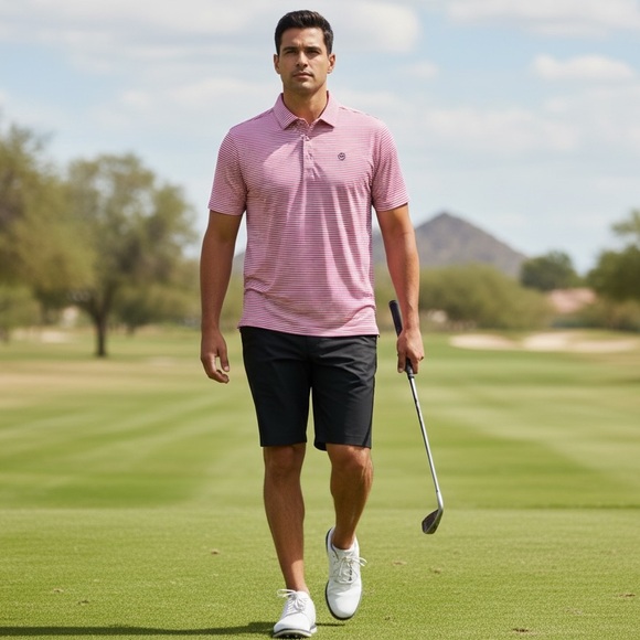 Peter Millar Crown Crafted Shirt Men’s XL Pink White Stripe Performance Polo